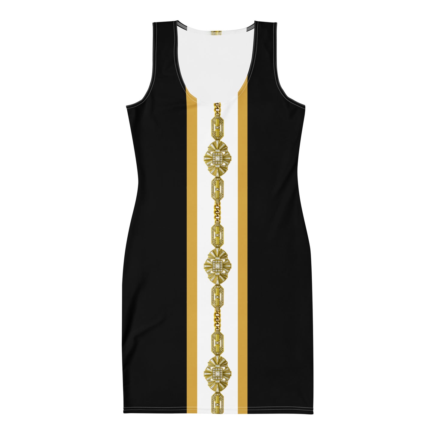 Gold Jewel Panel UPF50+ Bodycon Dress Black