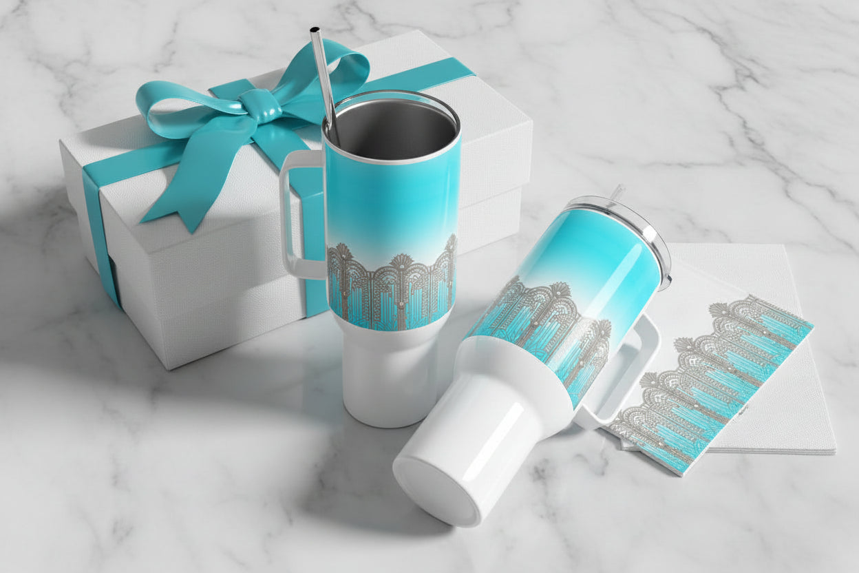 Sky Blue Art Deco Tumbler With Handle