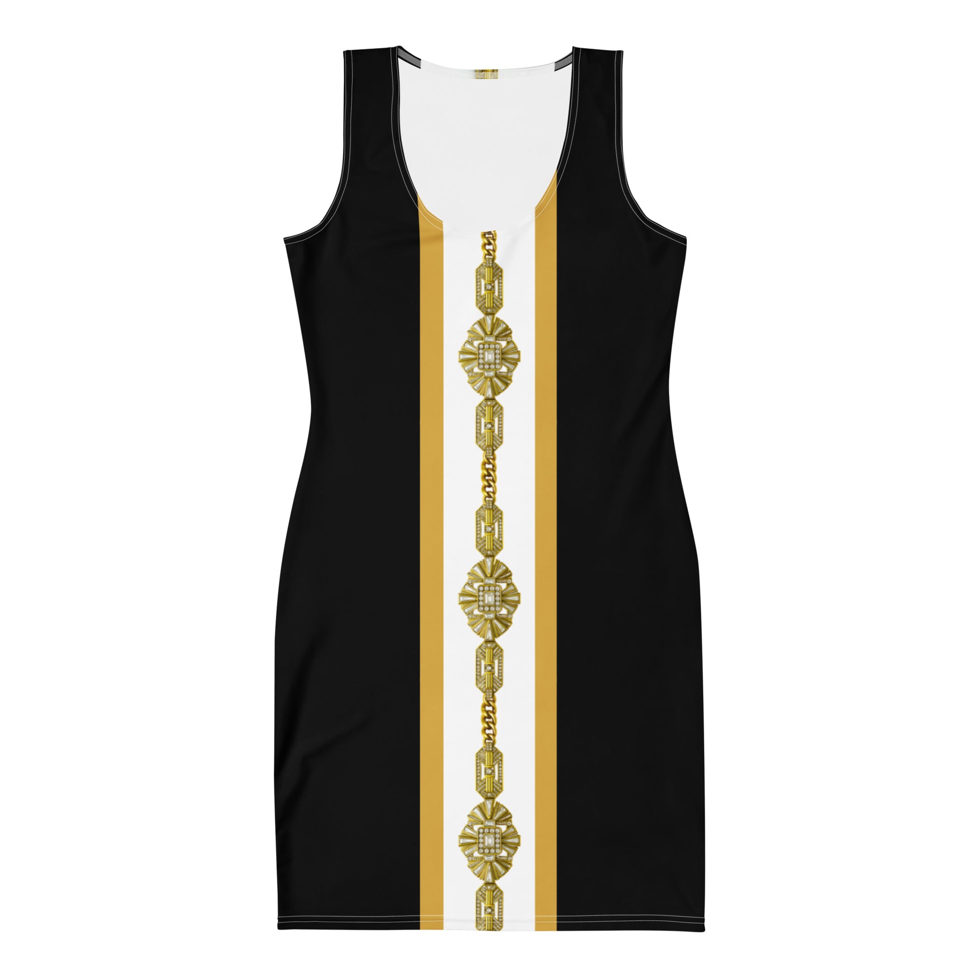 Gold Jewel Panel UPF50+ Bodycon Dress Black