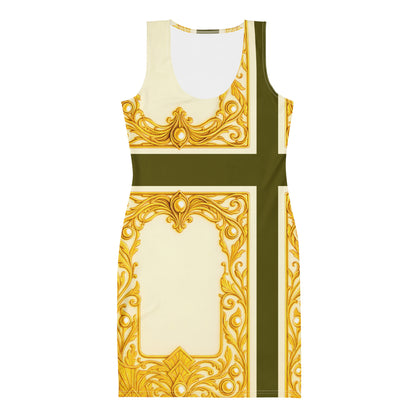 Baroque Panel UPF 50+ Bodycon Dress Olive