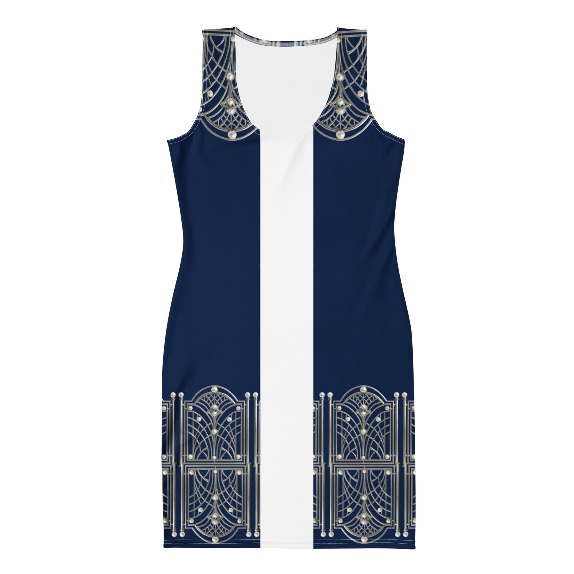1920 Beaded Collar UPF 50+ Bodycon Dress Navy