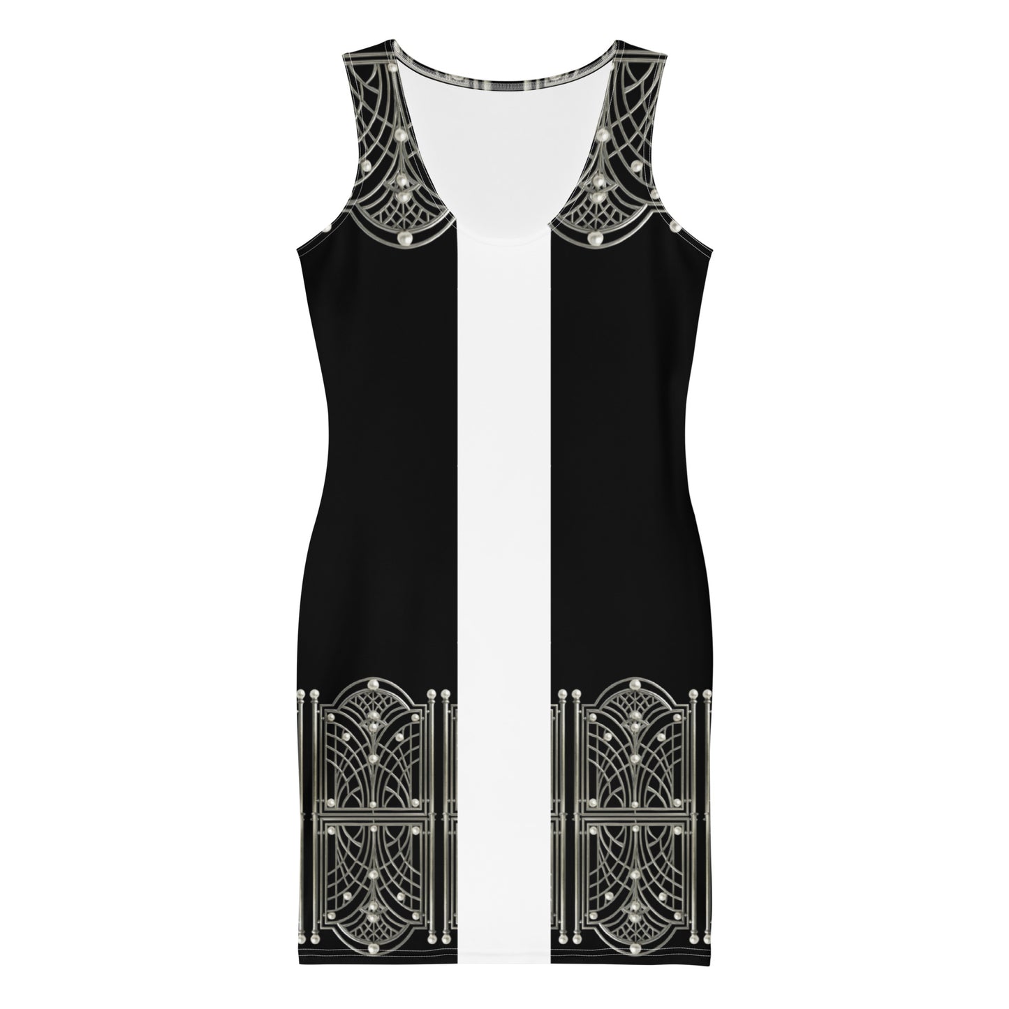 1920 Beaded Collar UPF 50+ Bodycon Dress Black