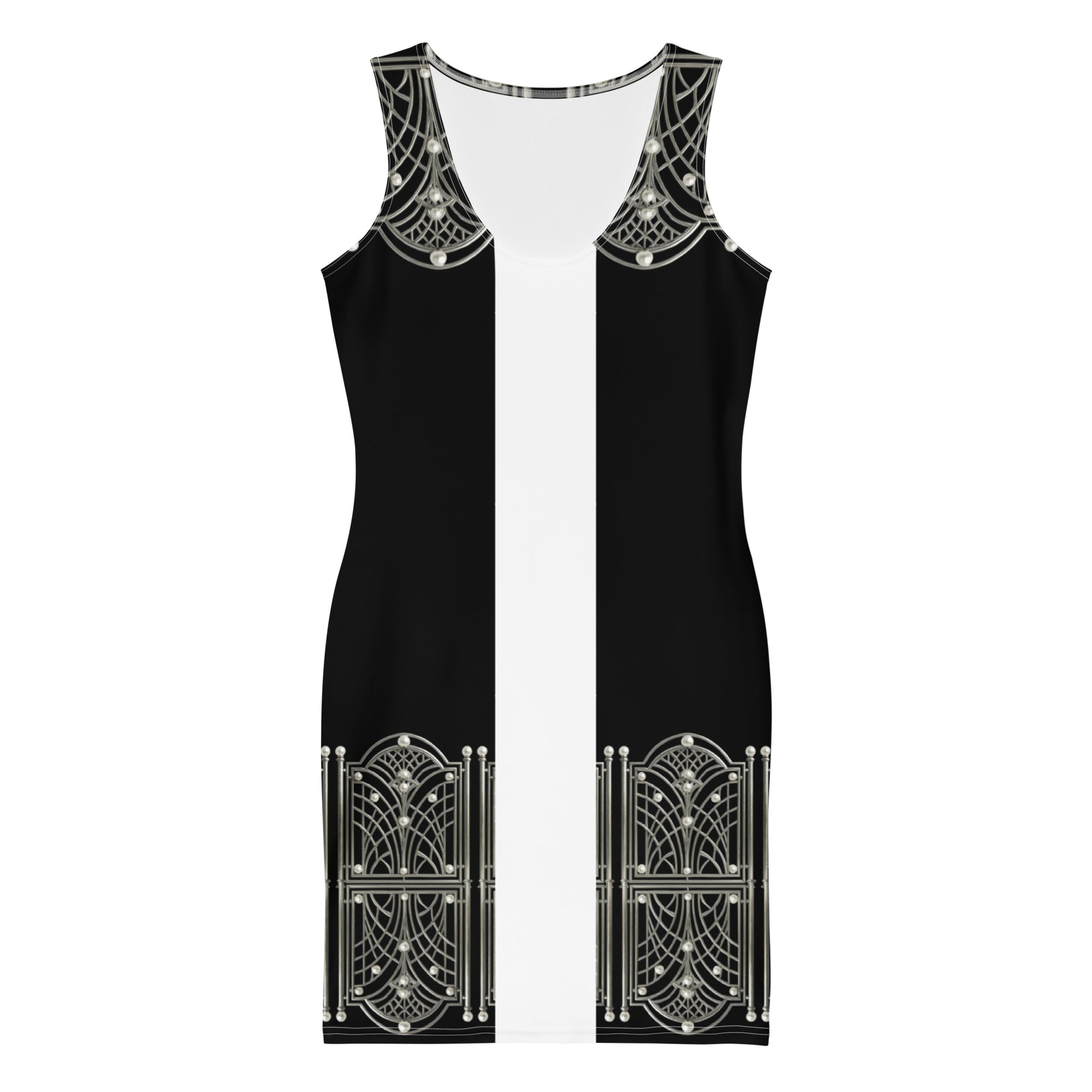 1920 Beaded Collar UPF 50+ Bodycon Dress Black