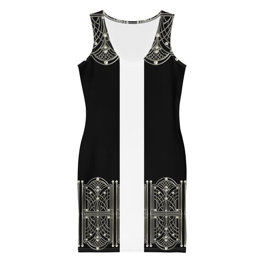 1920 Beaded Collar UPF 50+ Bodycon Dress Black
