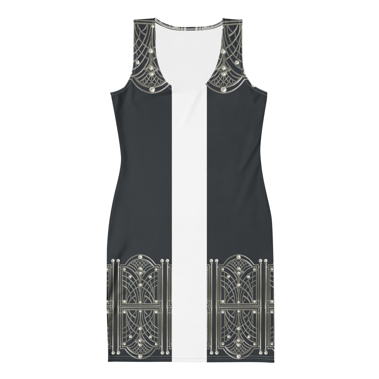 1920 Beaded Collar UPF 50+ Bodycon Dress Gray