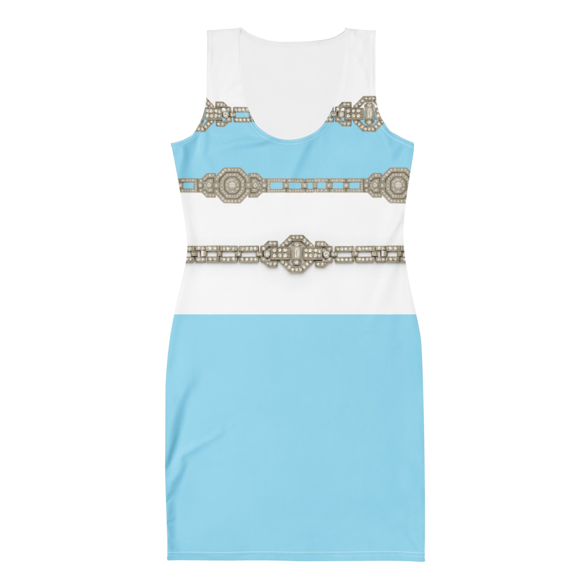 Silver Rhinestone UPF50+ Bodycon Dress Sky Blue
