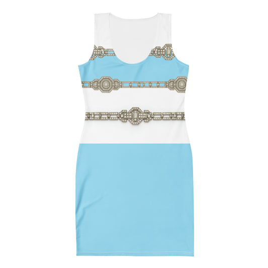 Silver Rhinestone UPF50+ Bodycon Dress Sky Blue
