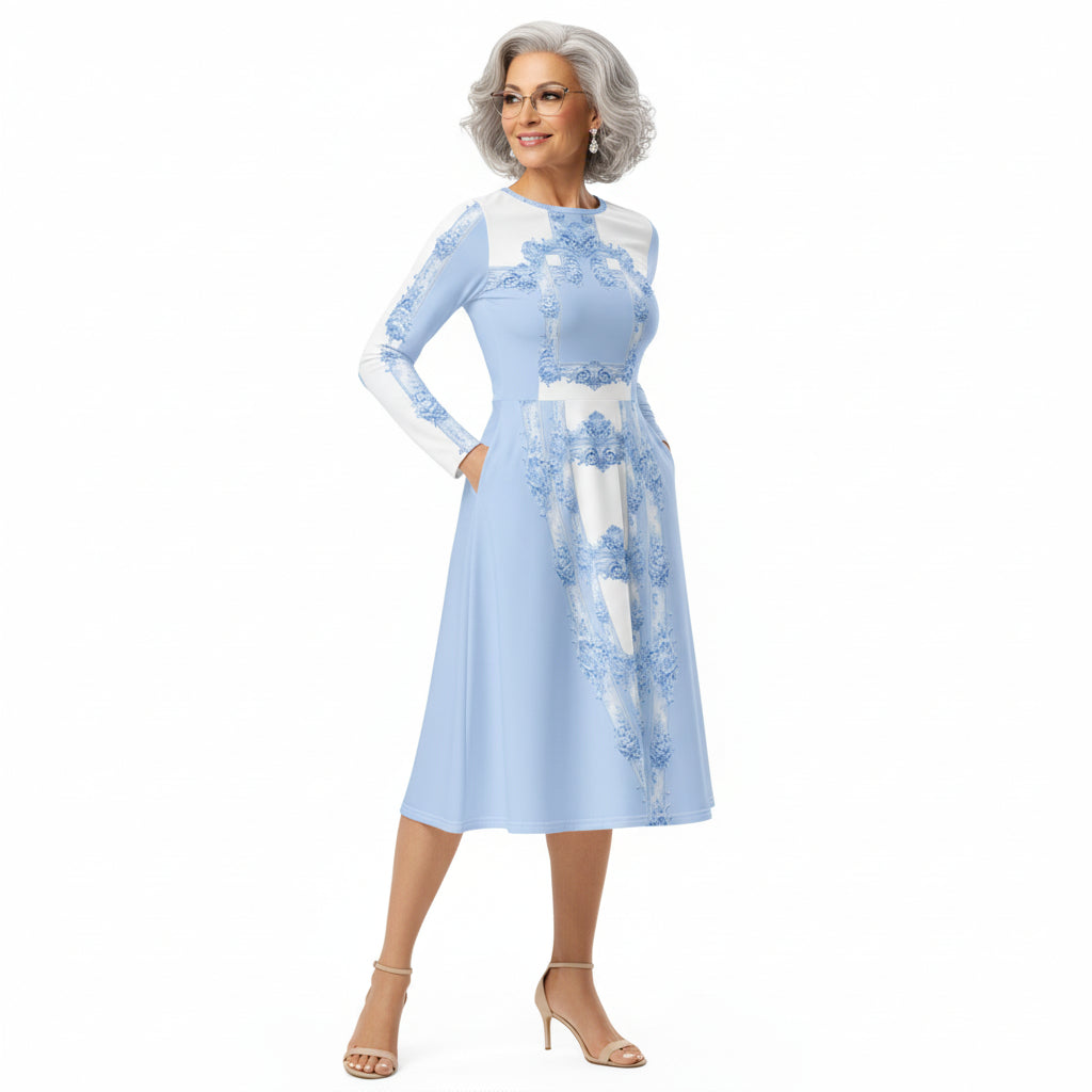 Blue Baroque Midi Dress