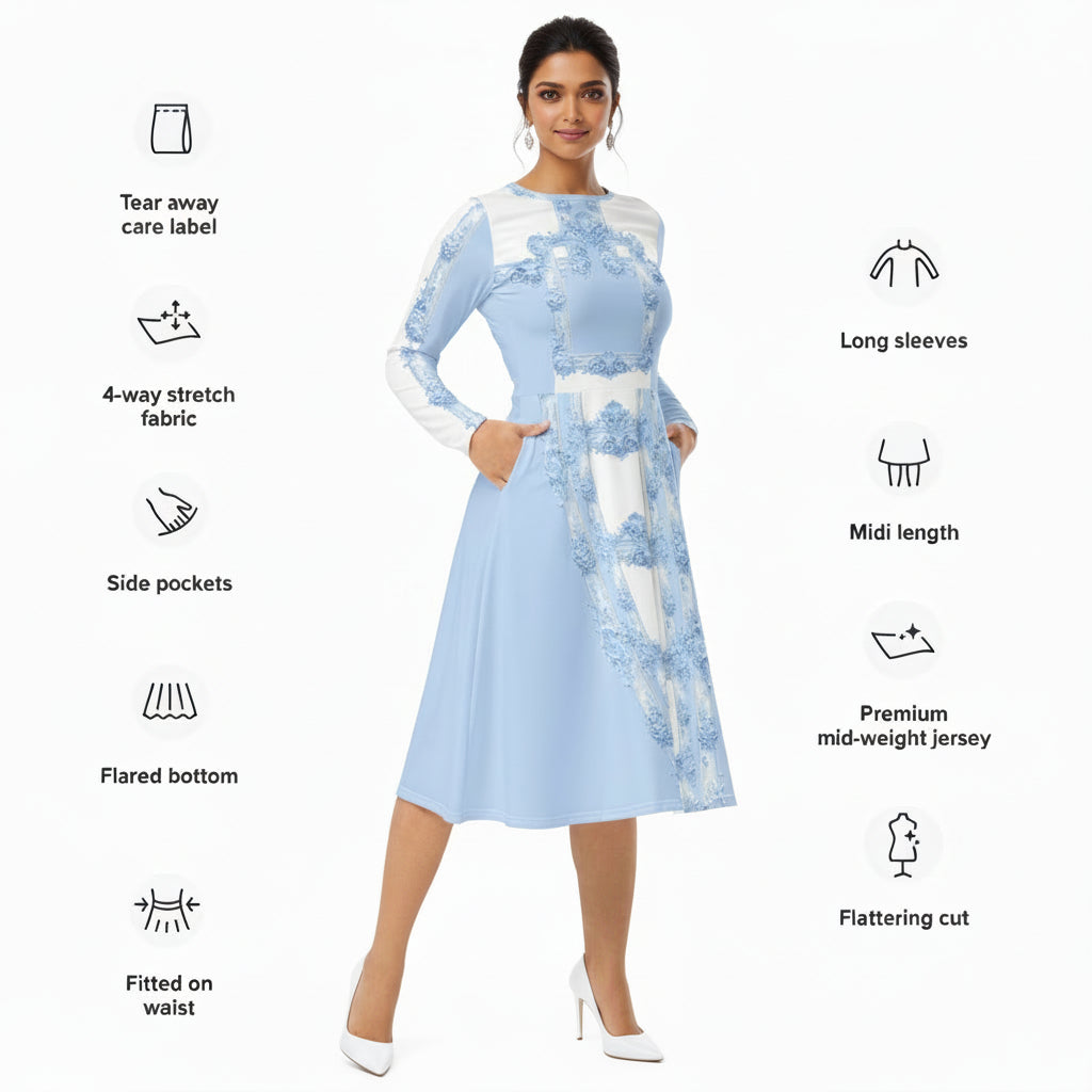 Blue Baroque Midi Dress