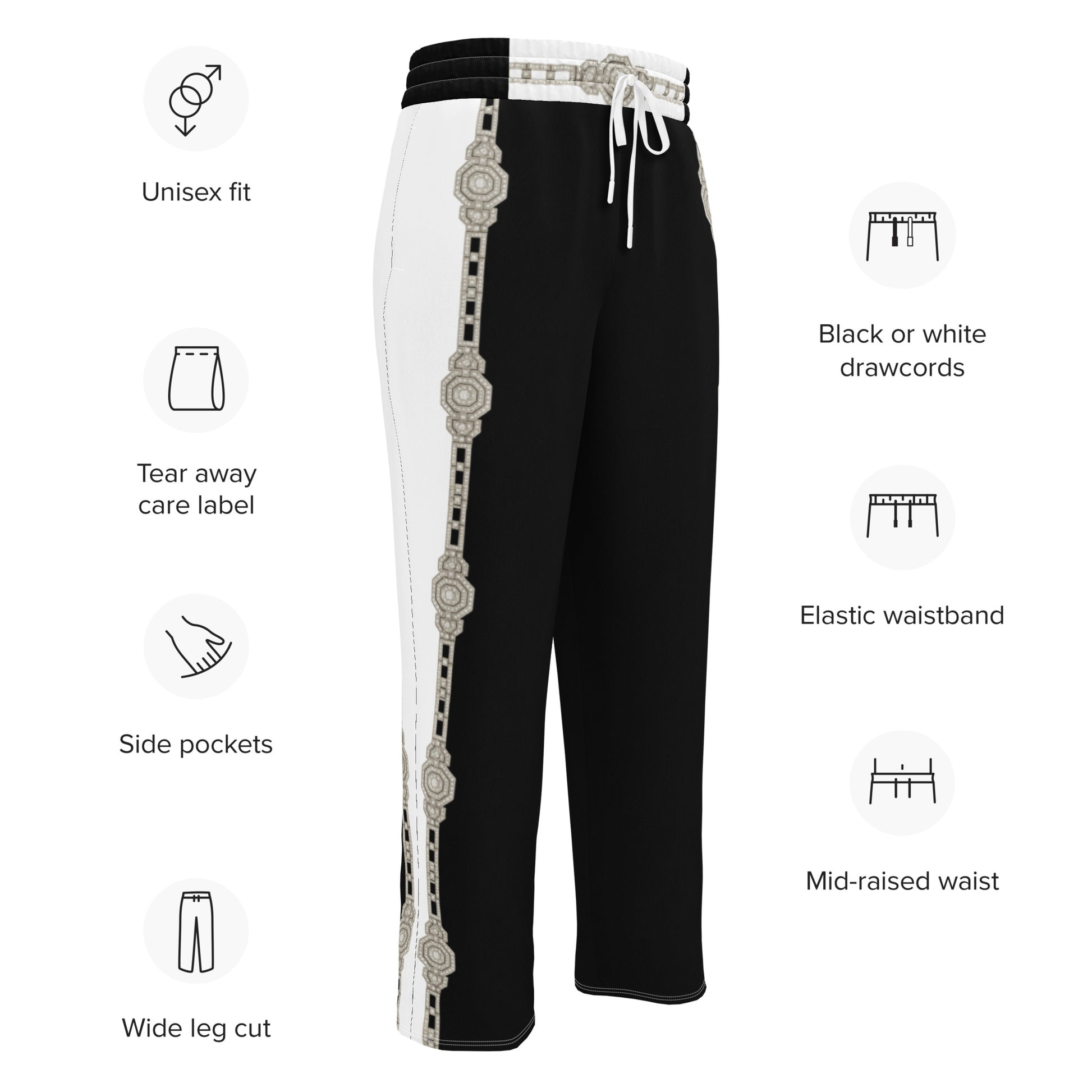 Unisex Monochrome Wide-Leg Joggers - Black