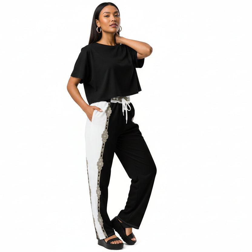 Unisex Monochrome Wide-Leg Joggers - Black