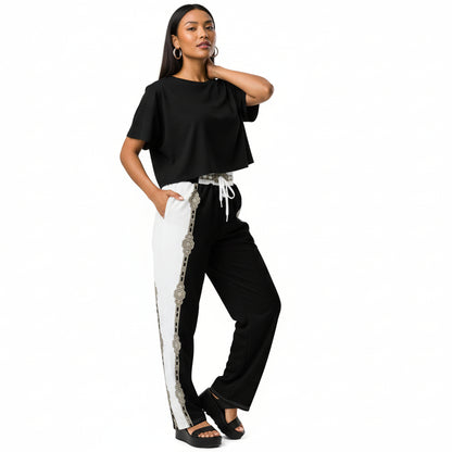 Unisex Monochrome Wide-Leg Joggers - Black