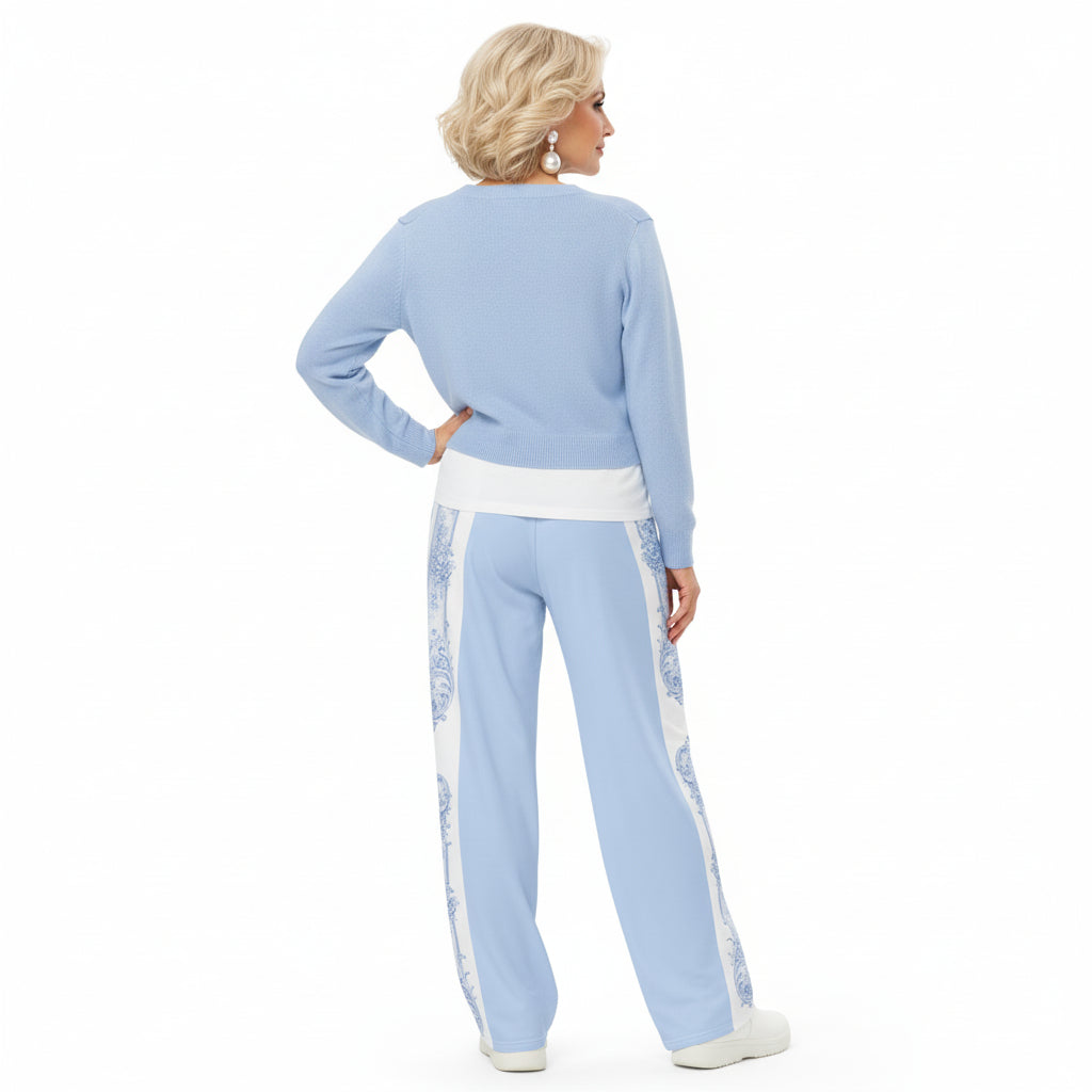 Unisex Blue Baroque Wide-Leg pants