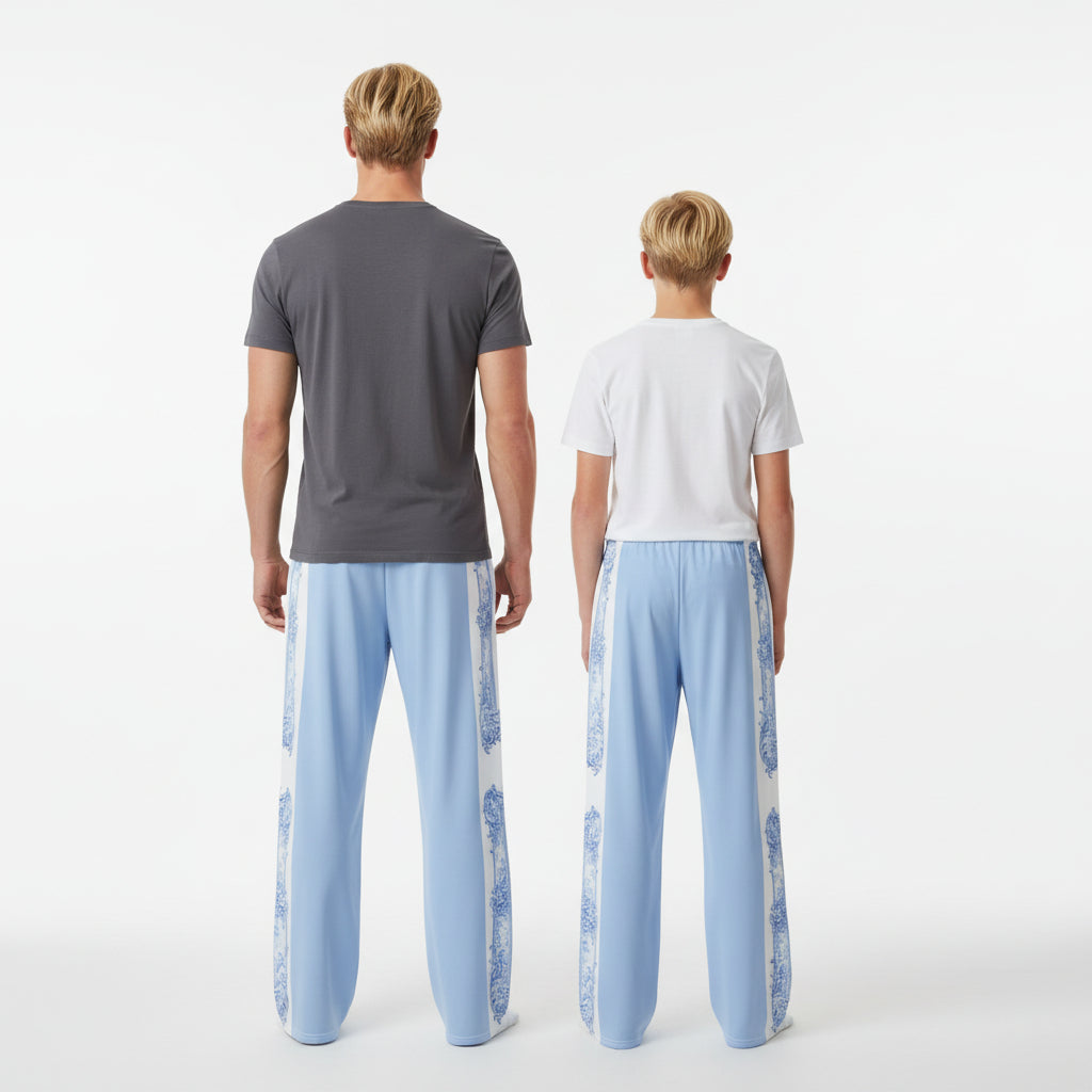 Unisex Blue Baroque Wide-Leg pants
