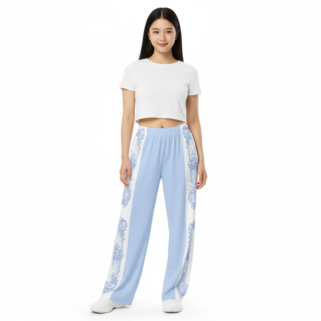 Unisex Blue Baroque Wide-Leg pants