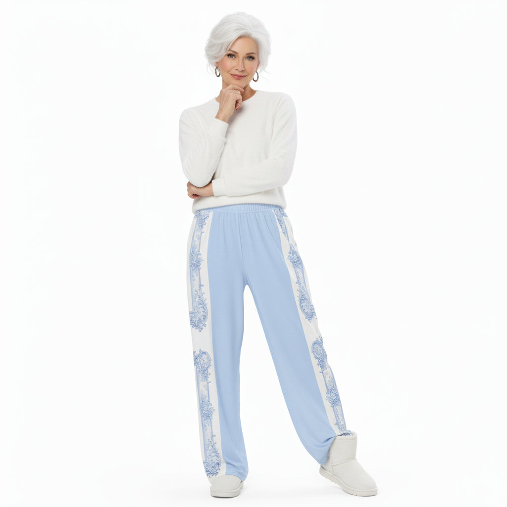 Unisex Blue Baroque Wide-Leg pants
