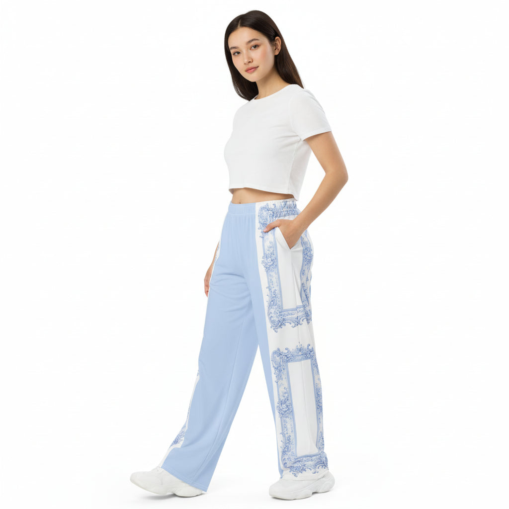 Unisex Blue Baroque Wide-Leg pants
