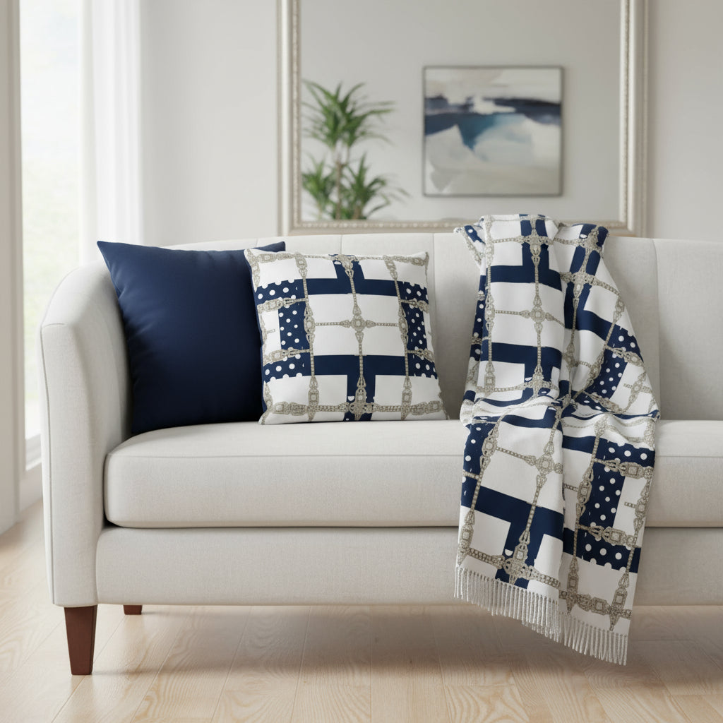 White Diamond Grid Reversible Cushion Cover