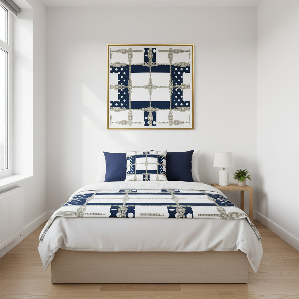 White Diamond Grid Reversible Cushion Cover