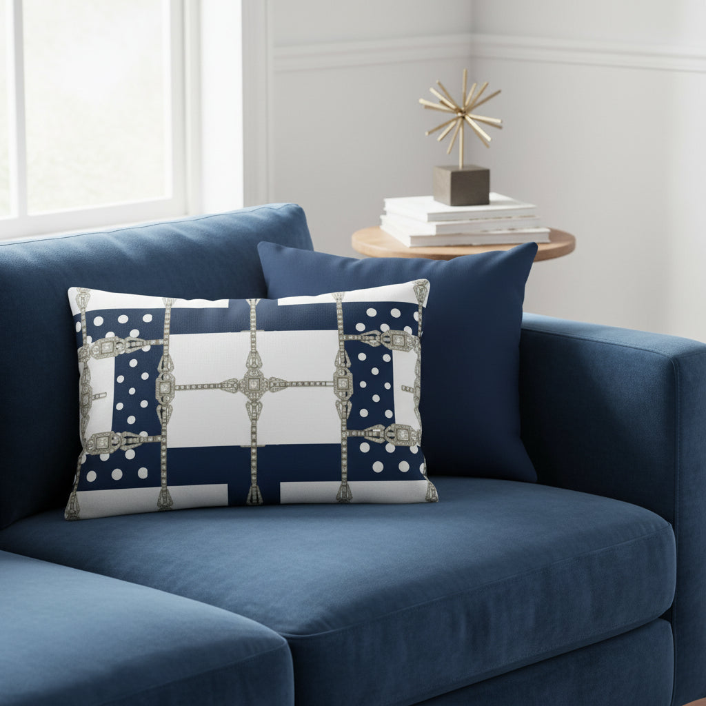 White Diamond Grid Reversible Cushion Cover