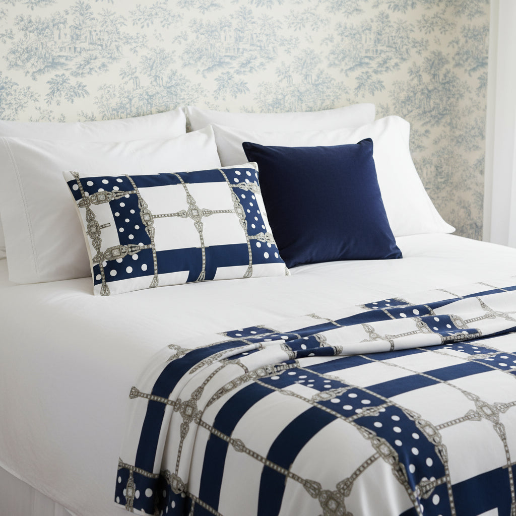 White Diamond Grid Reversible Cushion Cover