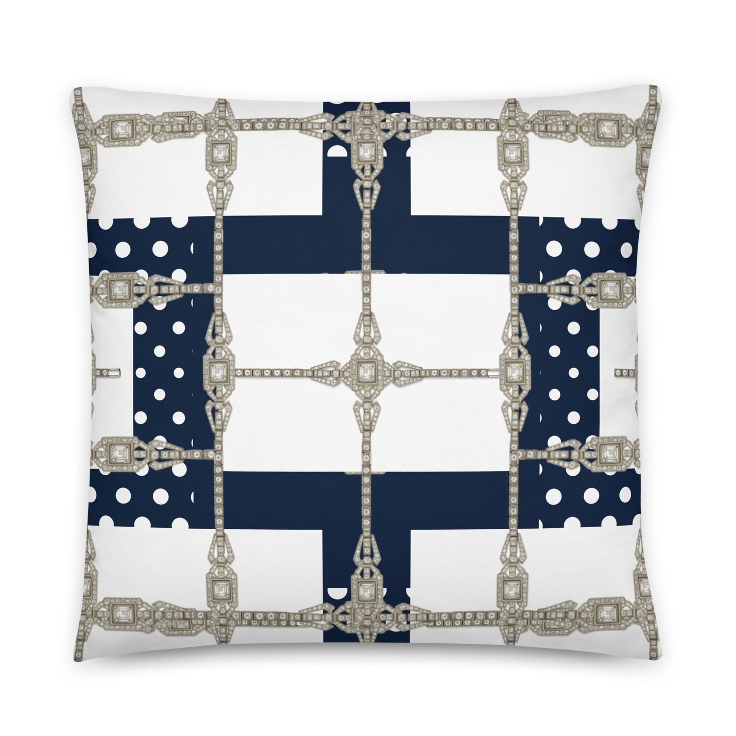 White Diamond Grid Reversible Cushion Cover Cushion Cover 22″×22″