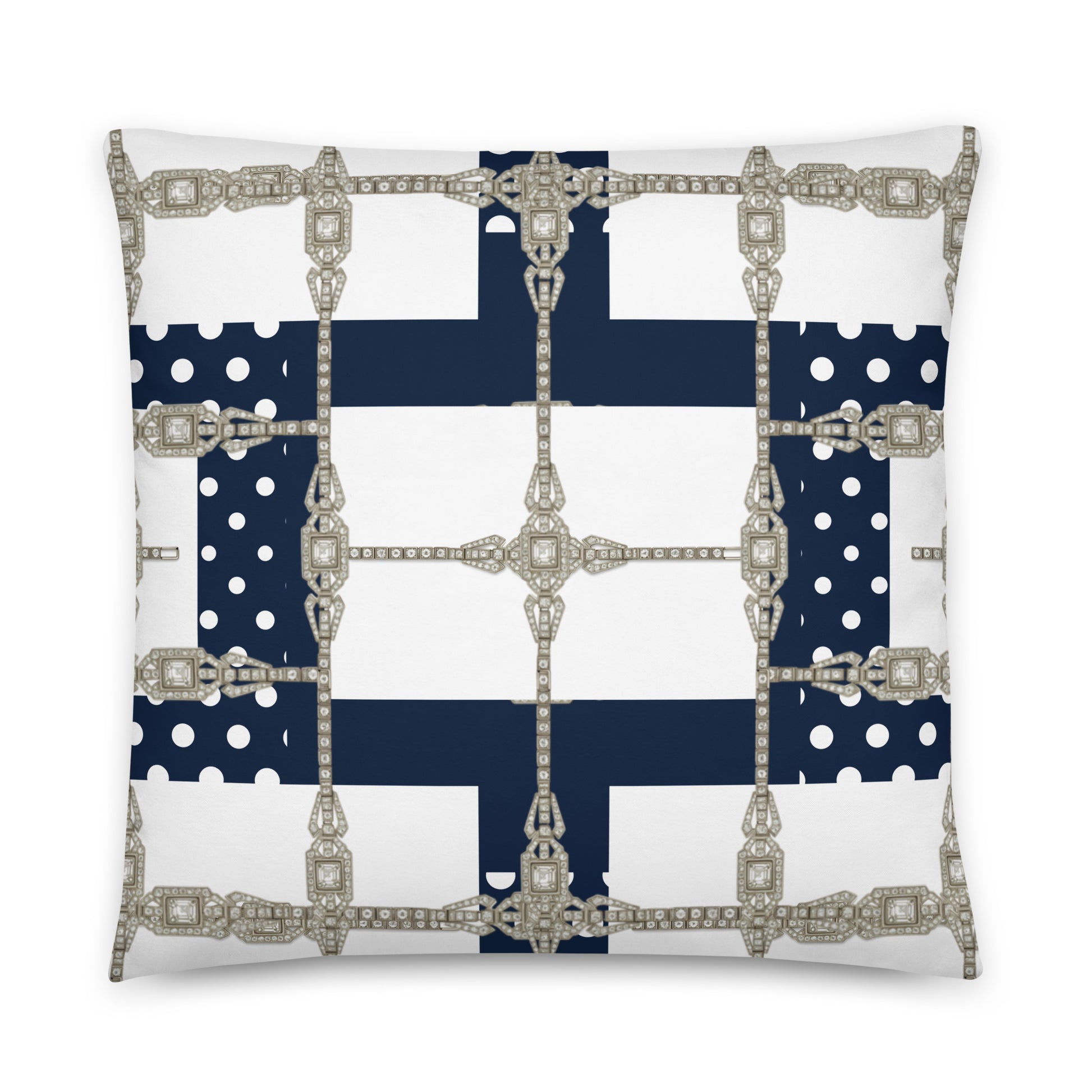White Diamond Grid Reversible Cushion Cover Cushion Cover 22″×22″