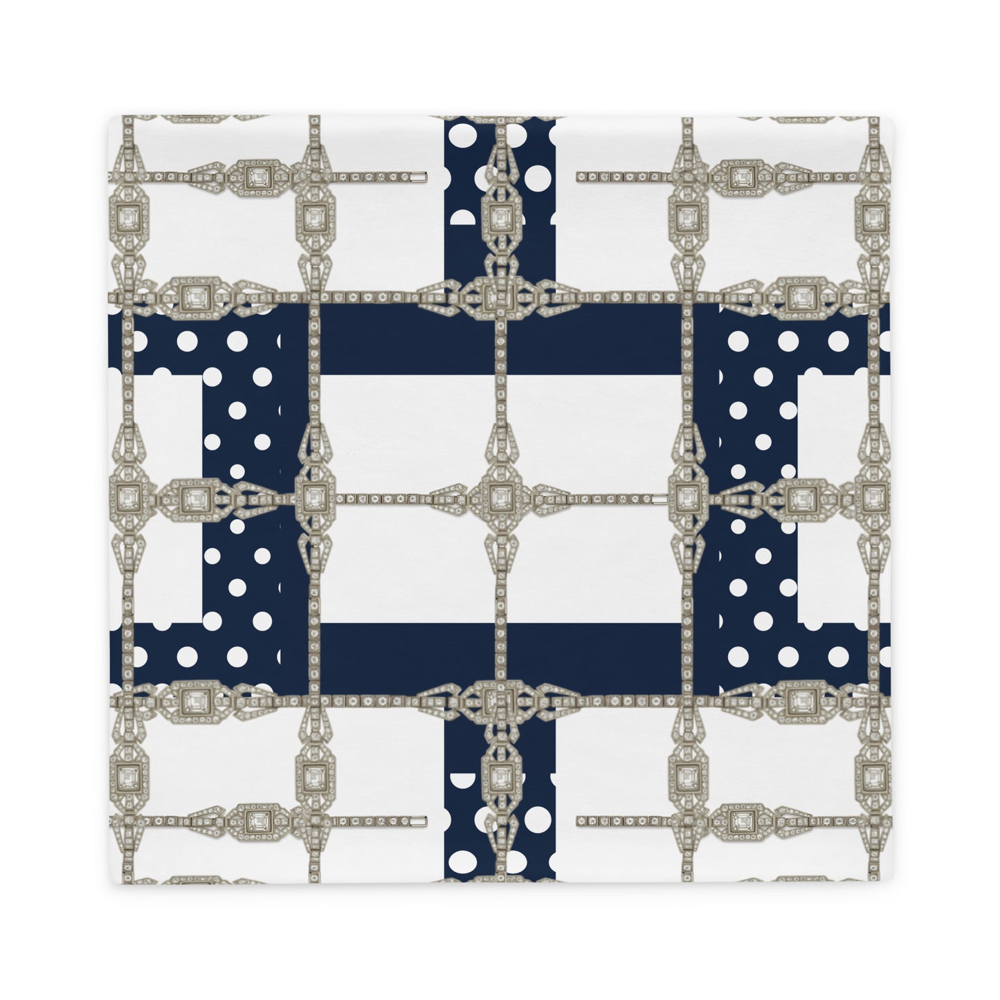 White Diamond Grid Reversible Cushion Cover