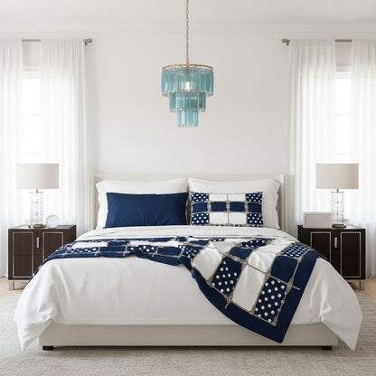 Navy Polkadot Reversible Cushion Cover