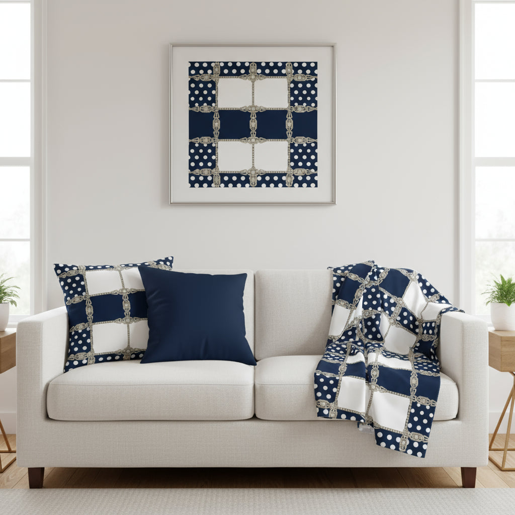 Navy Polkadot Reversible Cushion Cover