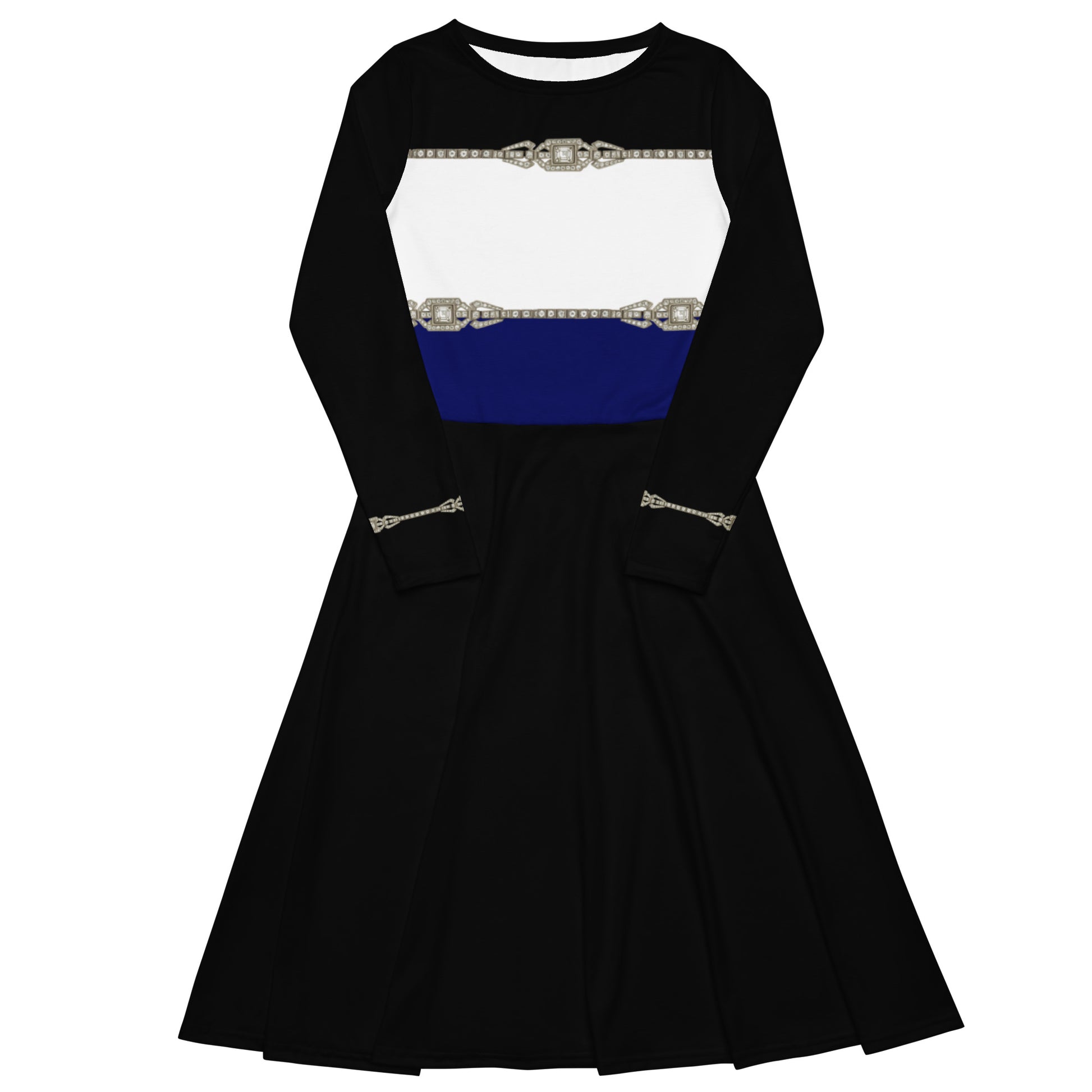 Rhinestone Tricolor Midi Dress Black
