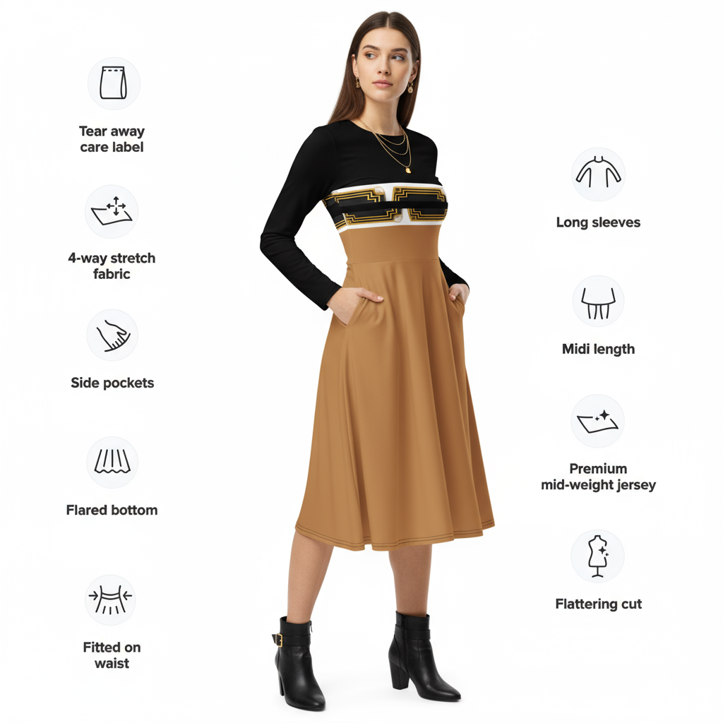 Egyptian Pharaoh Midi Dress - Black