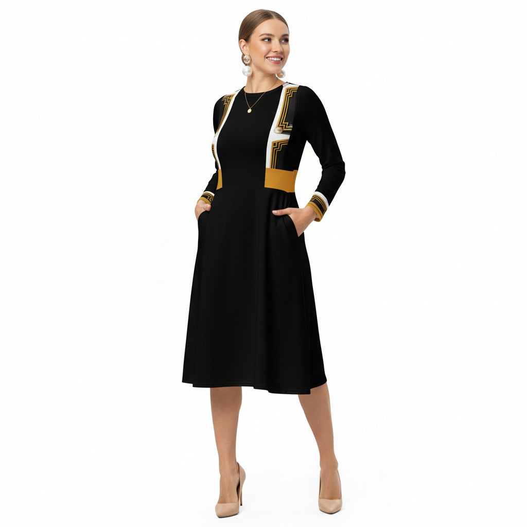 Metropolis Geometric Strap Midi Dress