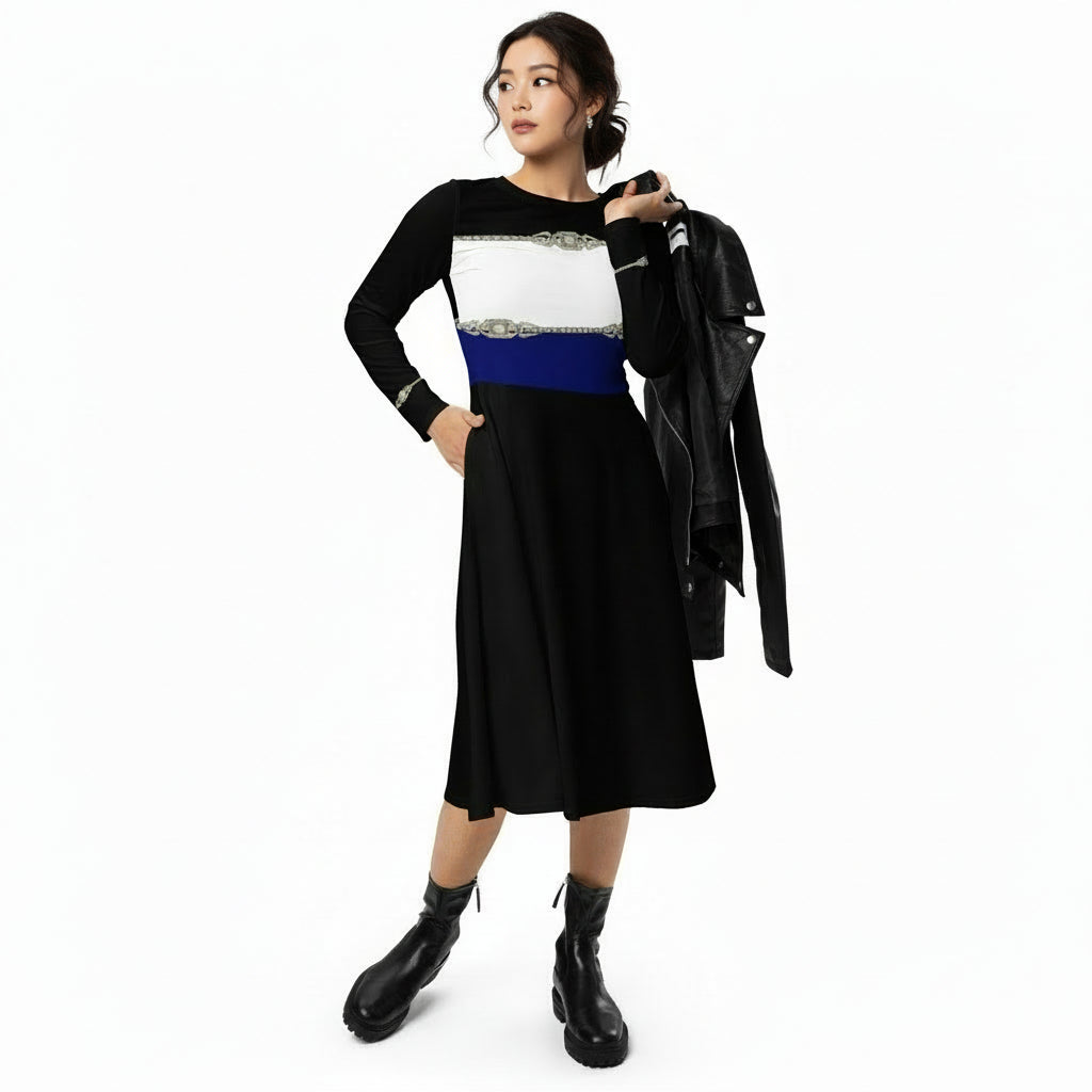 Rhinestone Tricolor Midi Dress