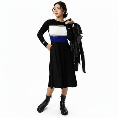 Rhinestone Tricolor Midi Dress