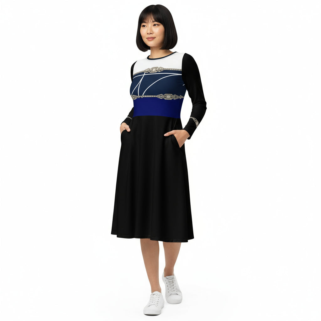 Rhinestone Tricolor Midi Dress