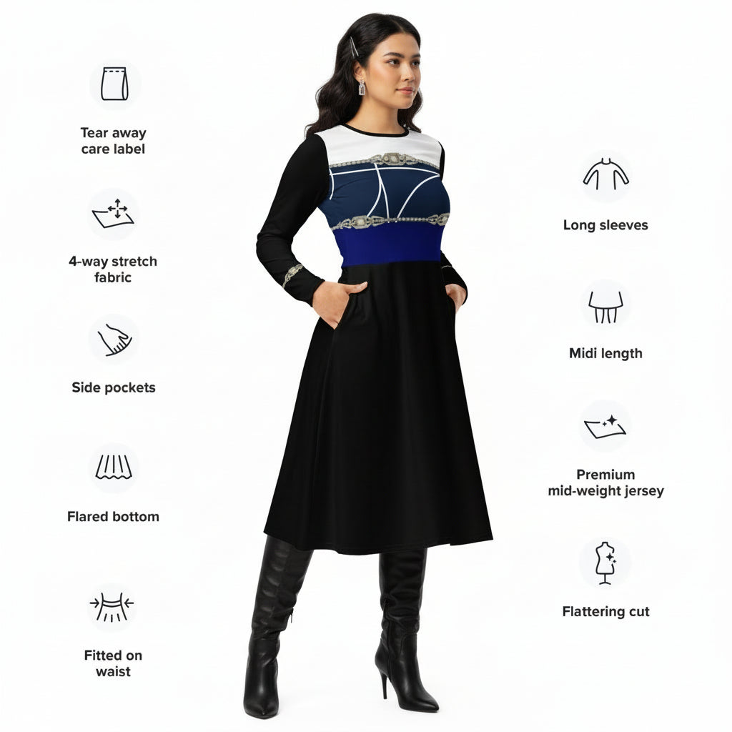 Rhinestone Tricolor Midi Dress