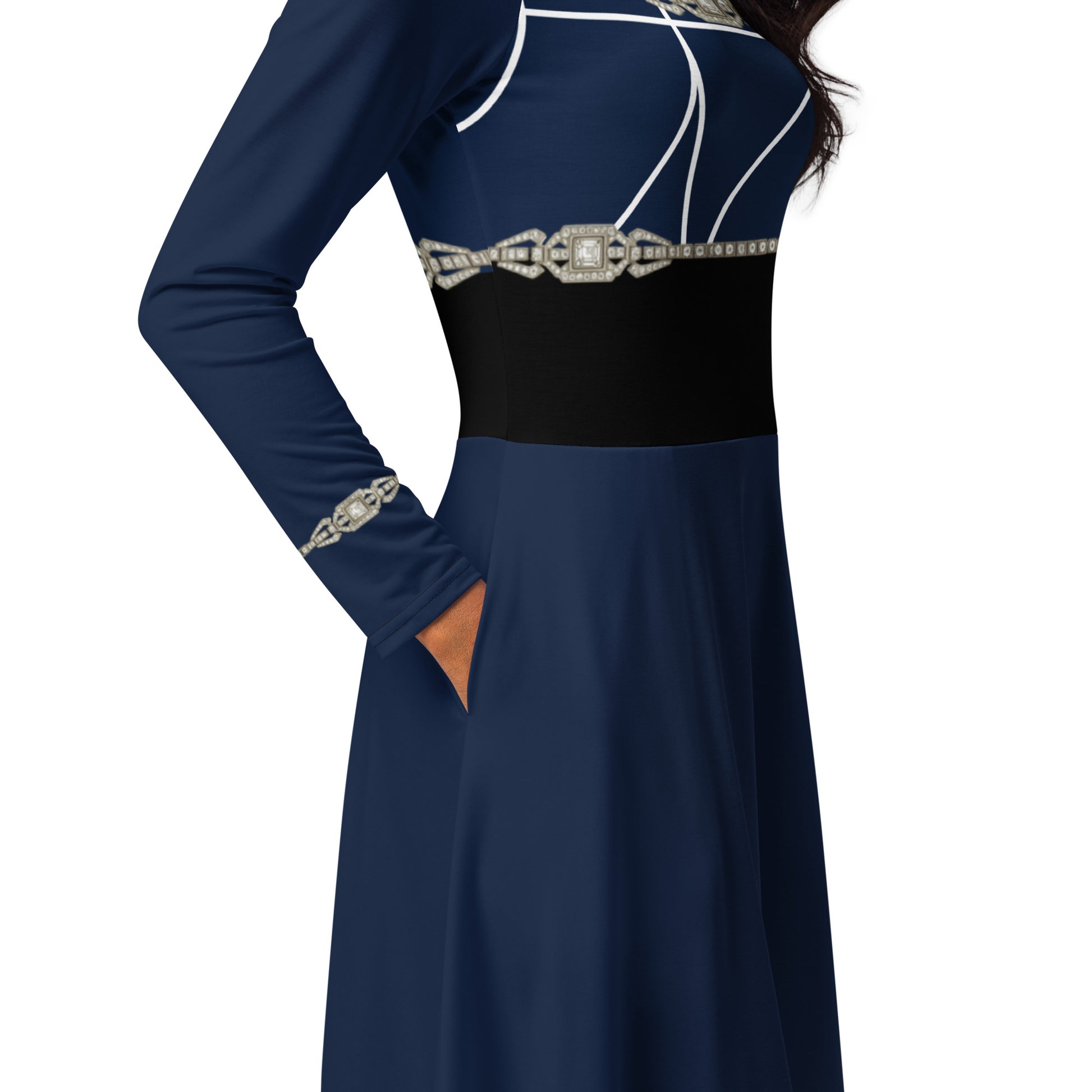 Rhinestone Tricolor Midi Dress