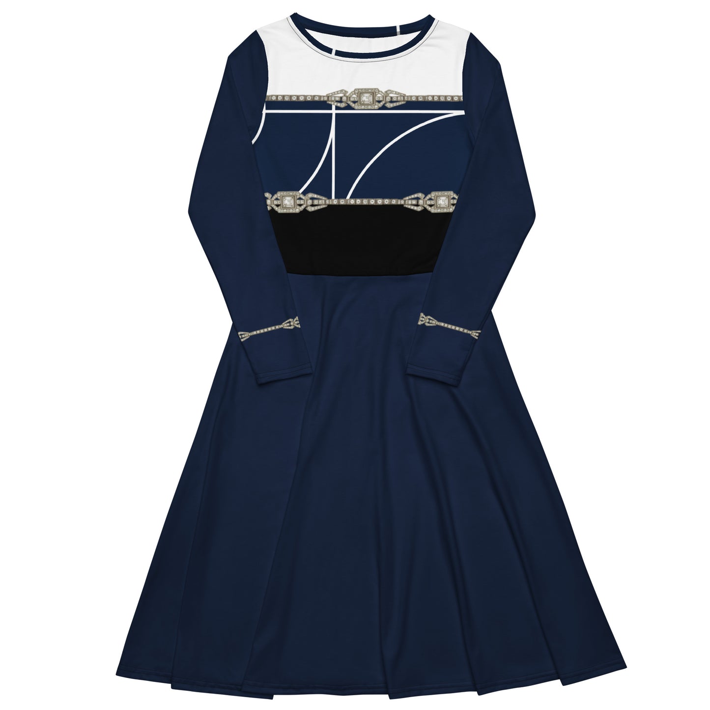 Rhinestone Tricolor Midi Dress Navy