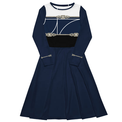 Rhinestone Tricolor Midi Dress Navy