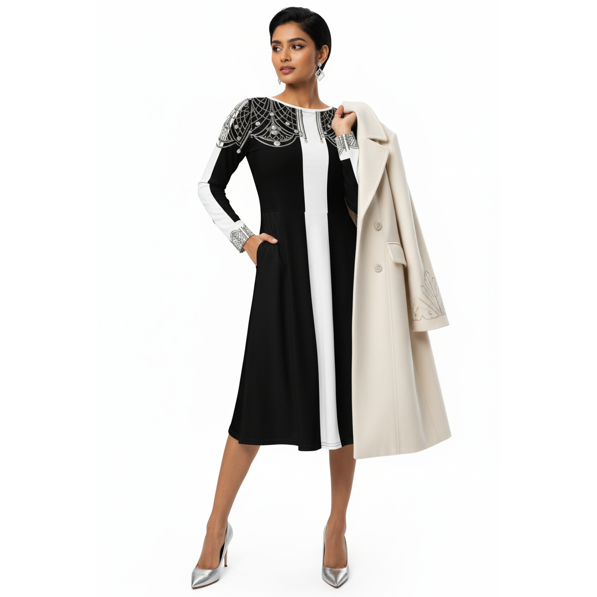 1920 Beaded Collar Midi Dress