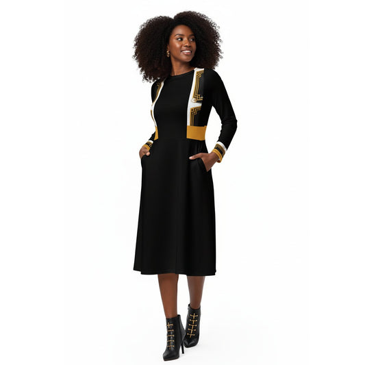 Metropolis Geometric Strap Midi Dress