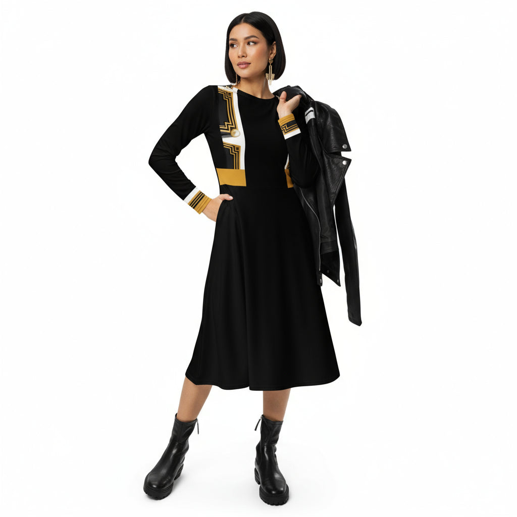 Metropolis Geometric Strap Midi Dress
