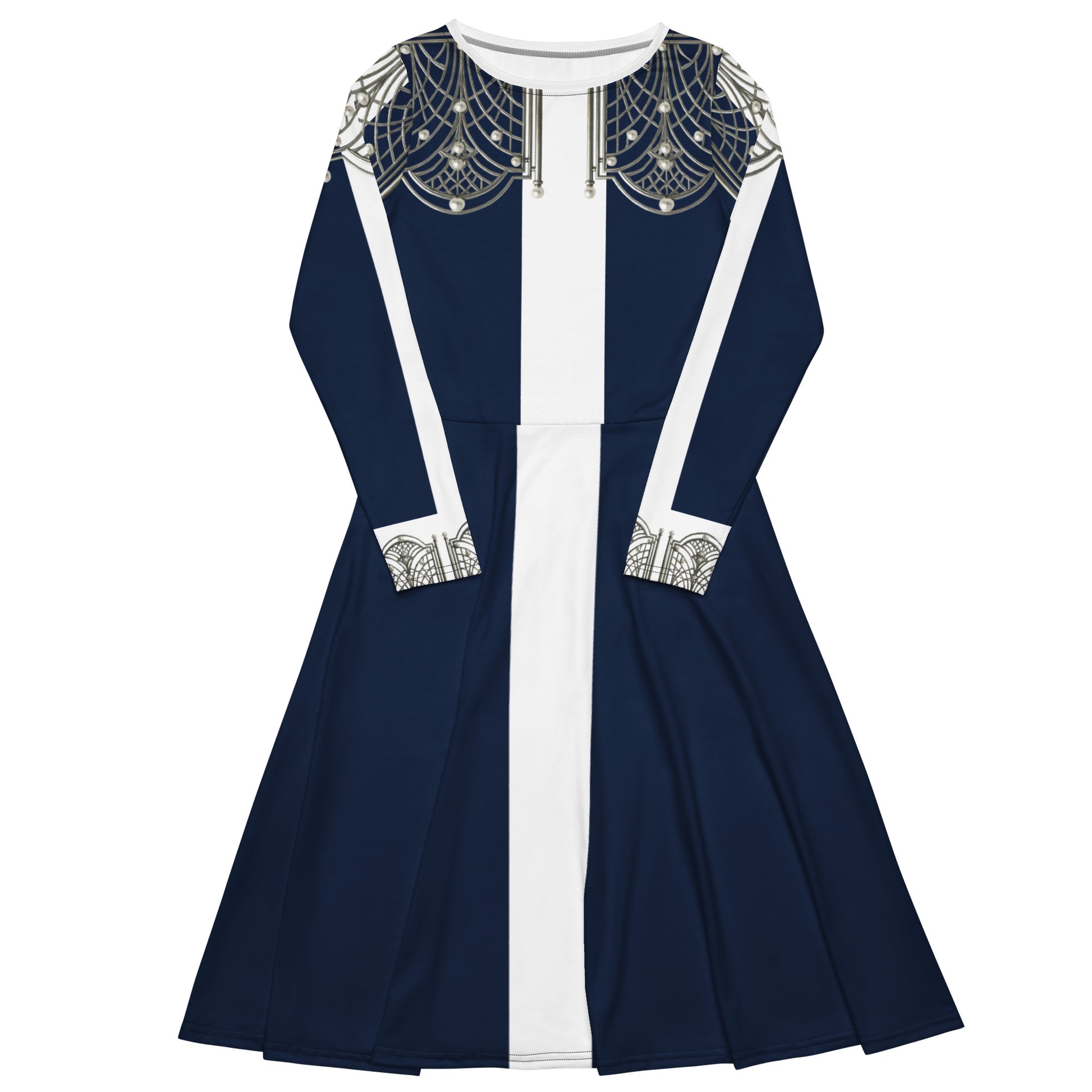 1920 Beaded Collar Midi Dress Navy