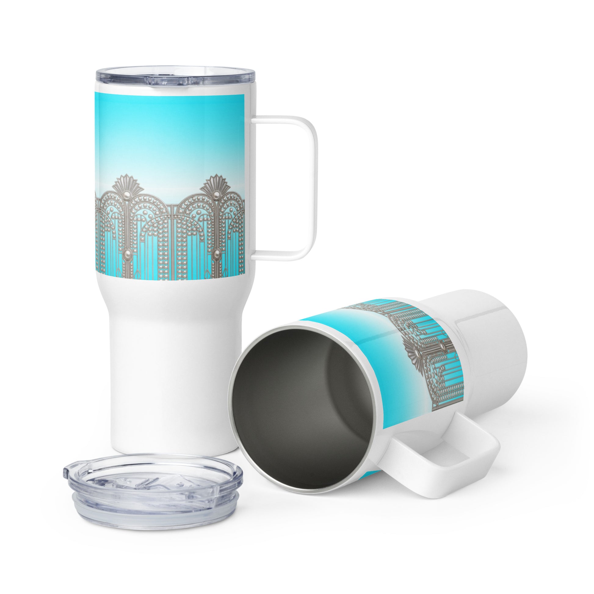 Sky Blue Art Deco Tumbler With Handle 25 oz