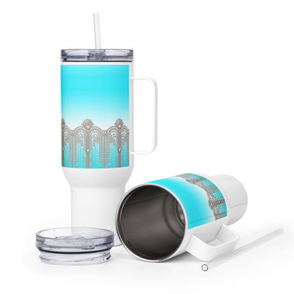 Sky Blue Art Deco Tumbler With Handle 40 oz