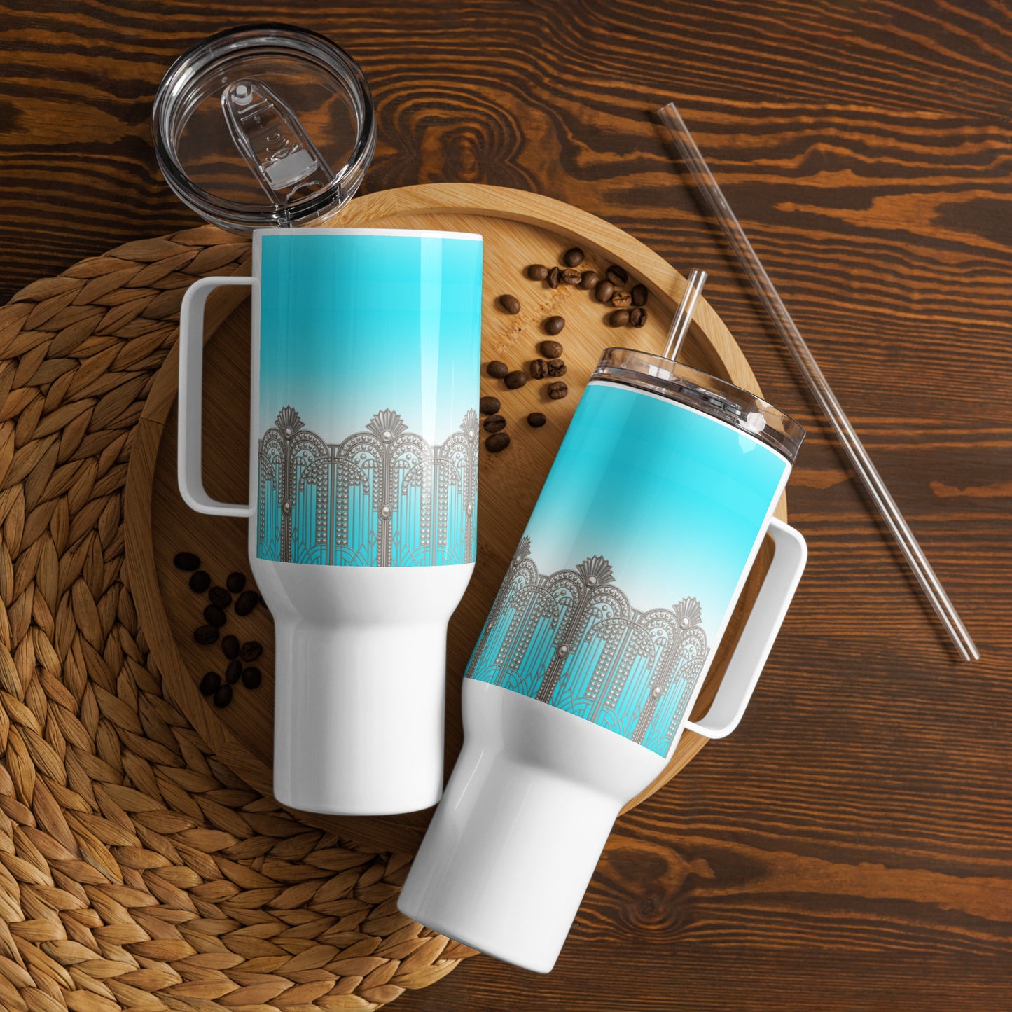 Sky Blue Art Deco Tumbler With Handle