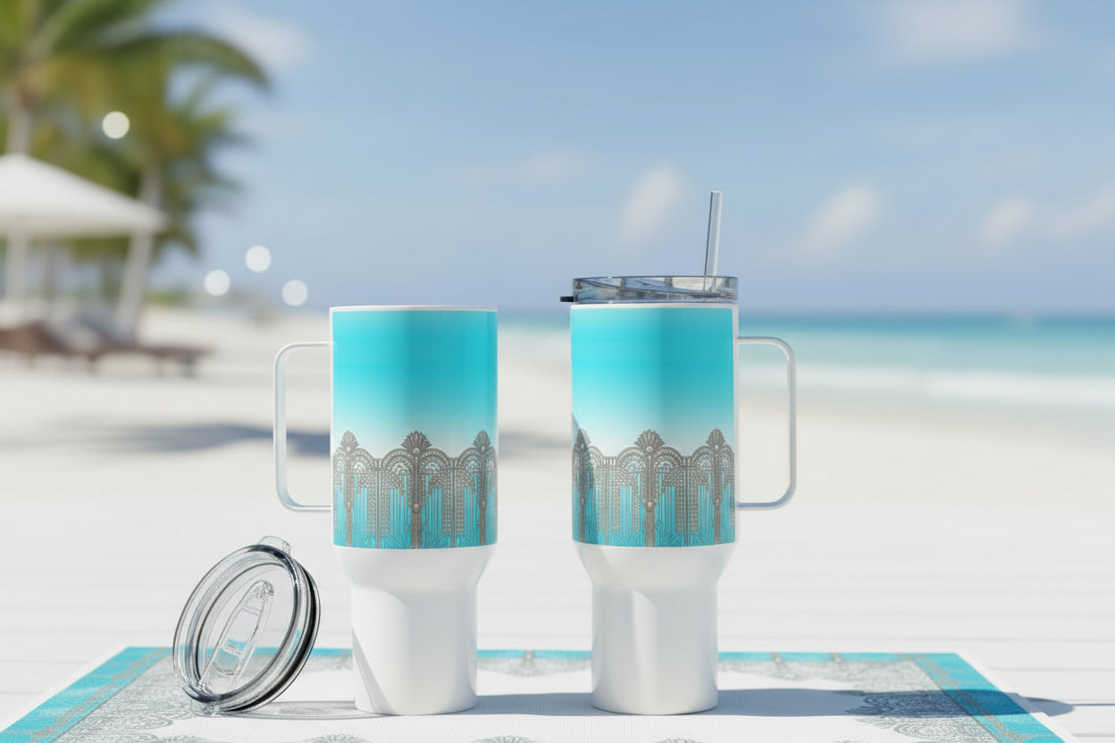 Sky Blue Art Deco Tumbler With Handle