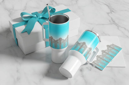 Sky Blue Art Deco Tumbler With Handle