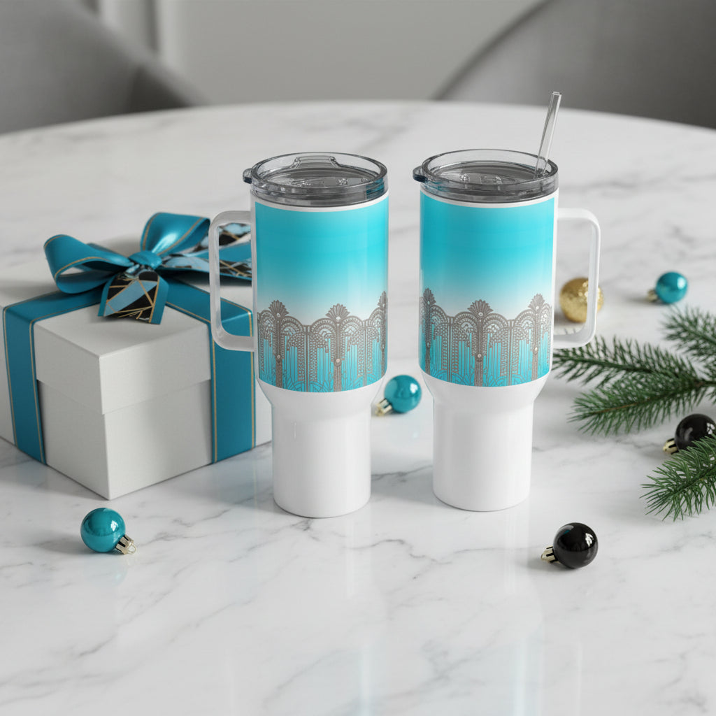 Sky Blue Art Deco Tumbler With Handle